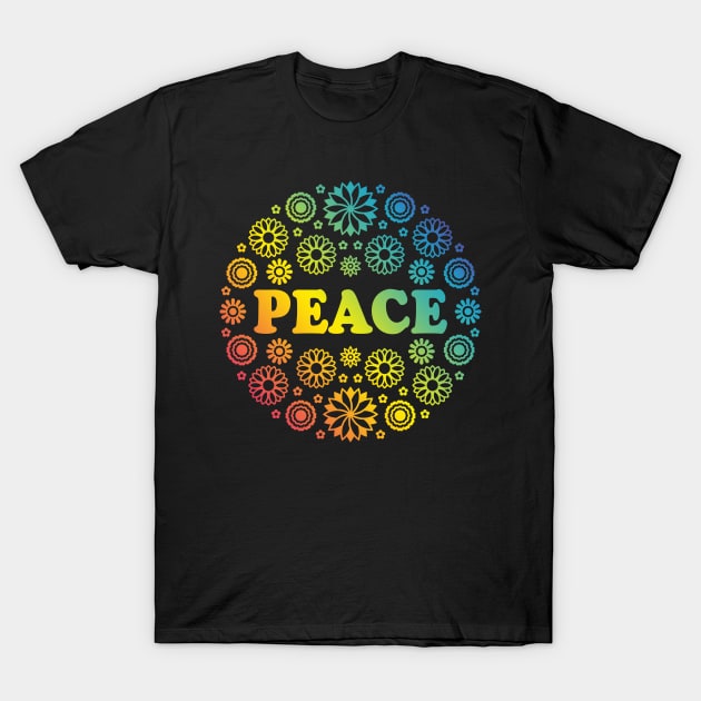 Peace Flowers Rainbow T-Shirt by MrFaulbaum